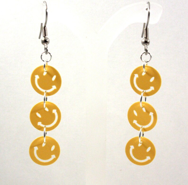 Smiley Face Earrings Yellow Happy Faces Dangle Plastic Sequin Etsy