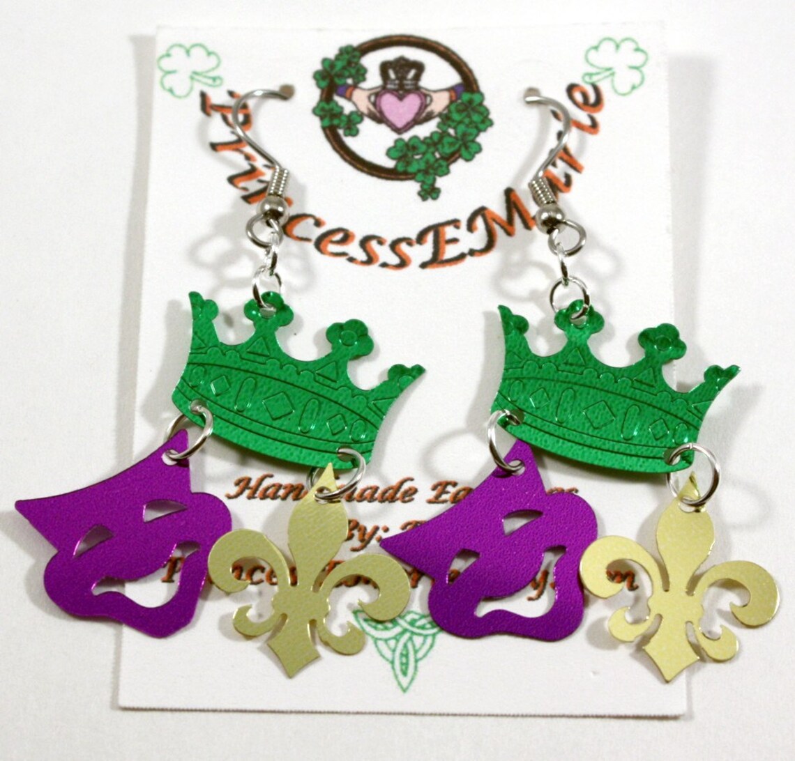 mardi gras crown earrings