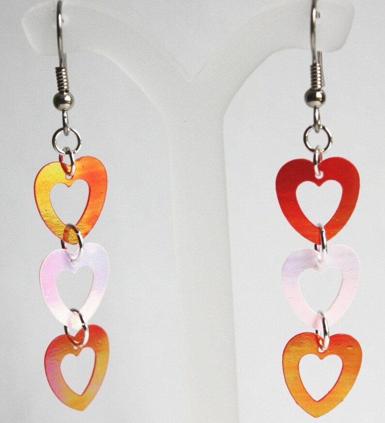 Valentine Earrings Linked Heart Earrings Red & Pink Iridescent Etsy