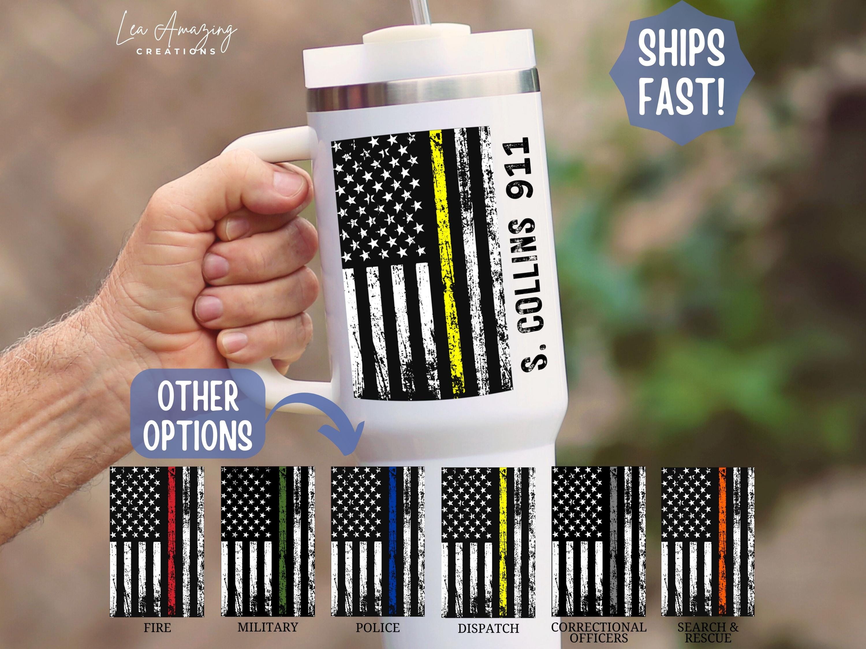 Custom Dispatch Tumbler with Name Thin Gold Line Dispatcher Cup 911 Dispatcher Mug Police Dispatcher Gift Dispatch Retirement Tumbler