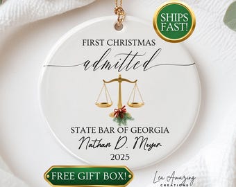 Lawyer Personalized Christmas Ornament Attorney Gift Custom New Lawyer Keepsake Bar Exam Pass Gift Future Lawyer Gift Scales of Justice