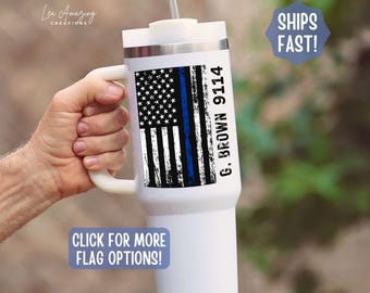 Personalized Police Tumbler Back the Blue Gift Police Retirement Gift Custom Police Tumbler Law Enforcement Cup Thin Blue Line 40 oz Tumbler