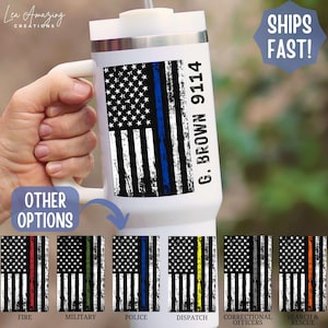 Personalized Police Tumbler Back the Blue Gift Police Retirement Gift Custom Police Tumbler Law Enforcement Cup Thin Blue Line 40 oz Tumbler
