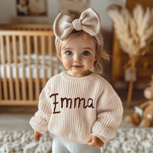 Personalized Baby Name Sweater, Custom Knit Newborn Sweater, Hand-Embroidered Baby Gift, Baby Shower Gift, Cozy Infant Outfit