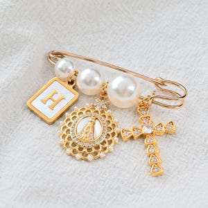 Catholic Baby Protection Pin, Virgin Mary Charm, Custom Baptism & Christening Gift, Personalized Newborn Boy Girl Religious Keepsake