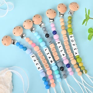 Personalized Pacifier Clip, Custom Baby Name Pacifier Chain, Newborn Soother Clip, Baby Dummy Chain, Newborn Gift, Handmade