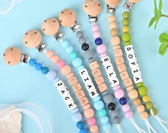 Personalized Pacifier Clip, Custom Baby Name Pacifier Chain, Newborn Soother Clip, Baby Dummy Chain, Newborn Gift, Handmade