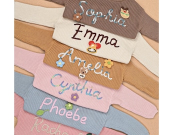 Custom Hand Embroidered Baby Name Sweater – Personalized Knit Sweater Toddler, Baby Shower Gift, First Birthday Keepsake, Gift for Baby
