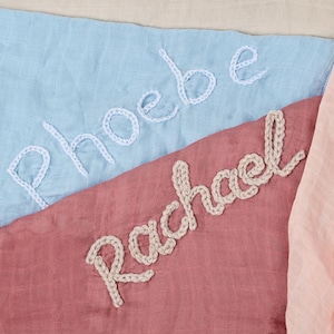 Custom Hand Lettered Embroidered Baby Swaddle Receiving Blanket Personalized Baby Name Blanket Baby Shower Gift