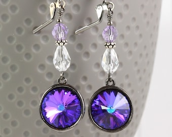 Deep Purple and Violet Dangle Earrings, Old Fashioned