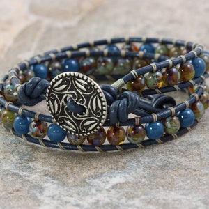 Sage Wrap Bracelet with Navy Leather, 3rd Anniversary Gift image 9