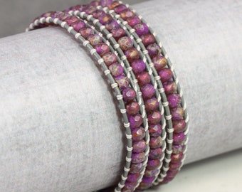 Frosted Plum Beaded Bracelet with Heart Toggle