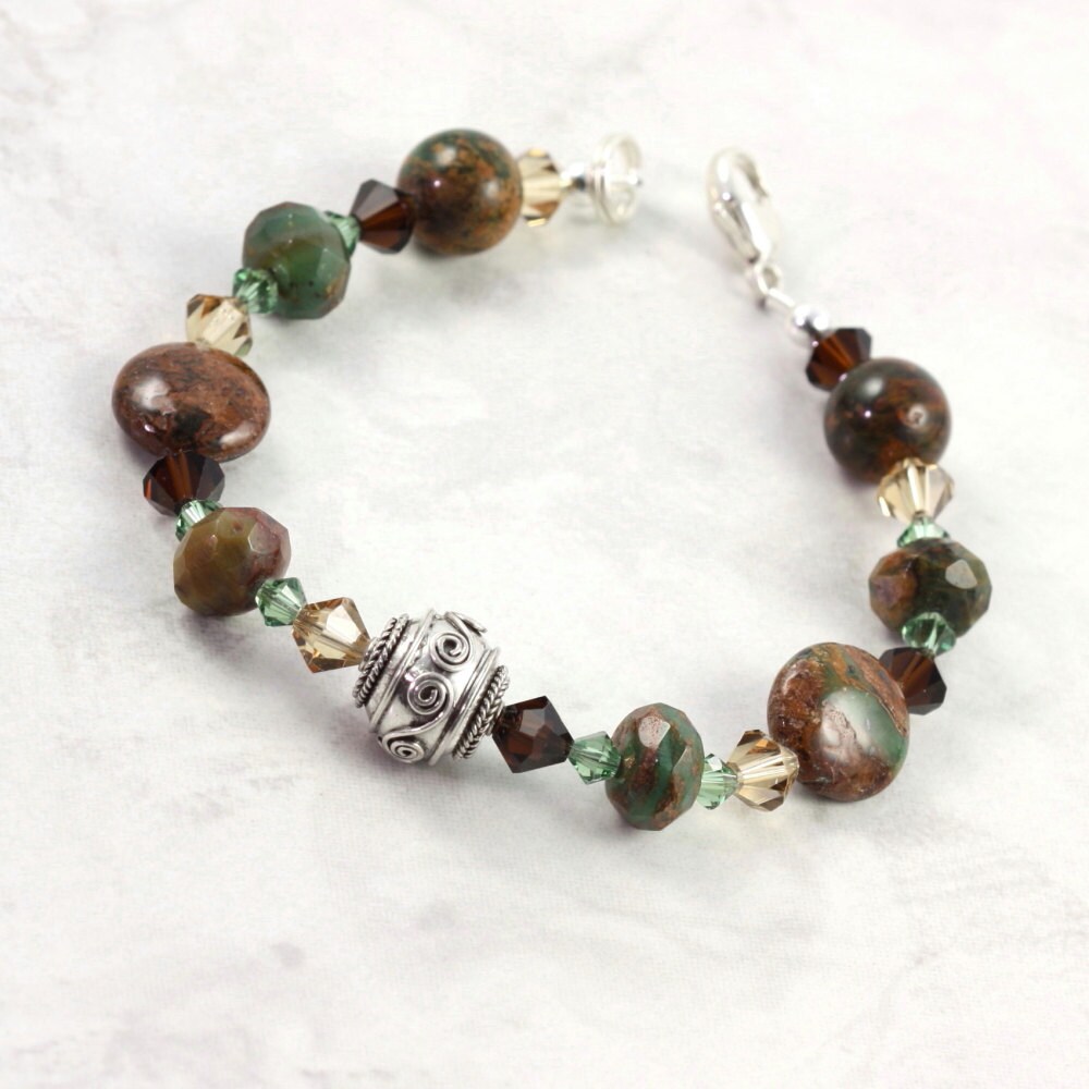 Green Opal Bracelet Brown and Green Woodland Jewelry Winter Etsy