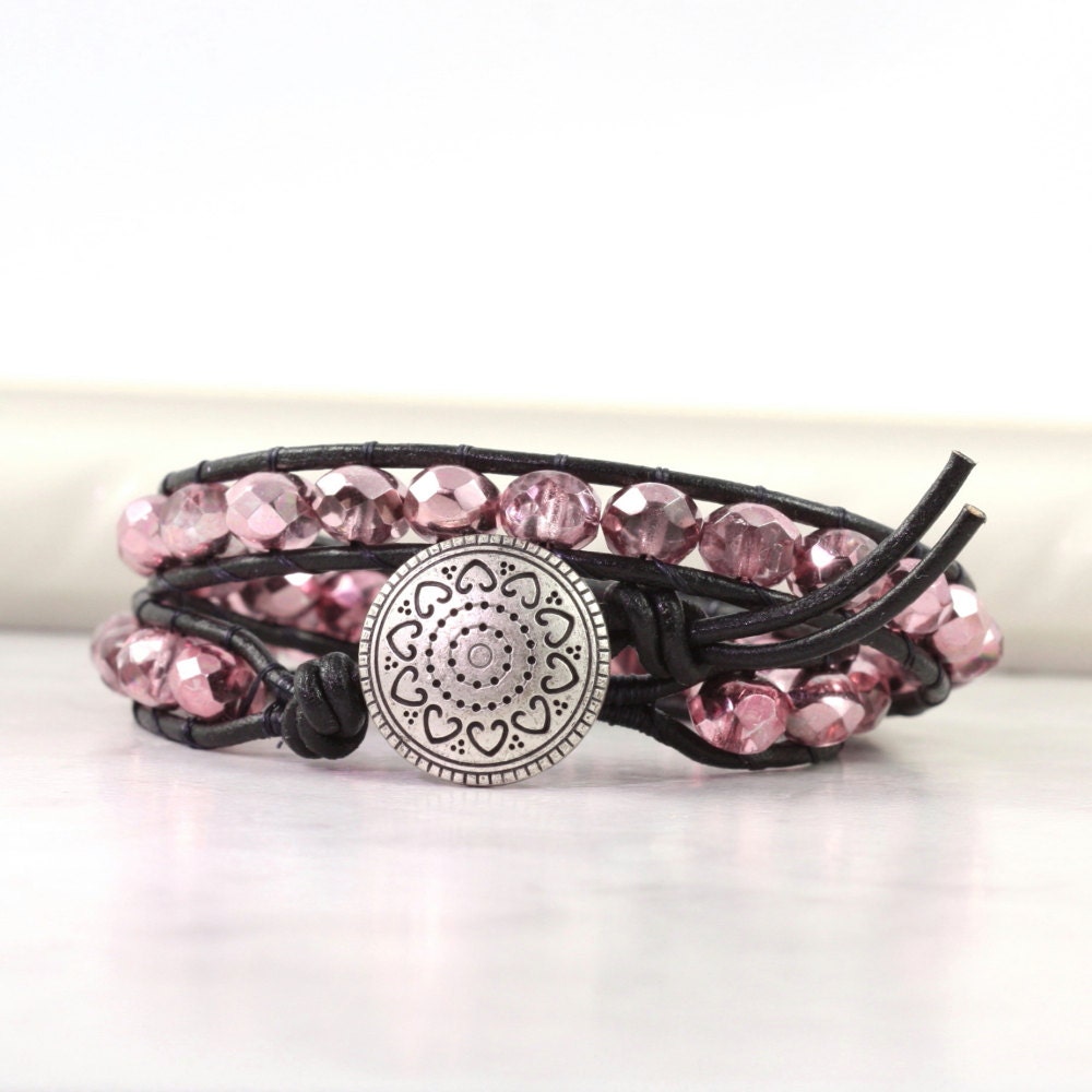 Shiny Pink Wrap Bracelet Summer Fashion Double Wrap Boho Etsy