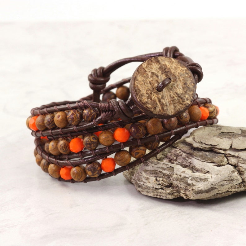 Chrysanthemum Stone Bracelet, Bright Orange Jewelry, Autumn Fashion image 4