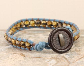 Denim Blue Cotton Mens Bracelet, Vegan Jewelry