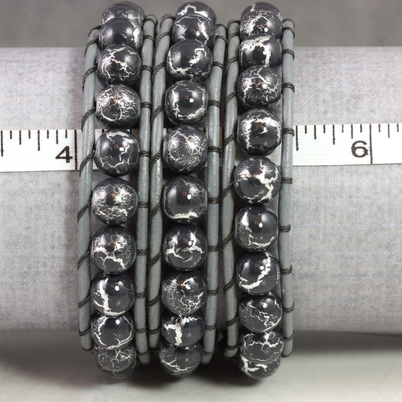 Magnolia Blossom Bracelet, Steel Gray Leather image 4