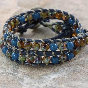 Sage Wrap Bracelet with Navy Leather, 3rd Anniversary Gift image 4