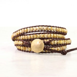 Khaki and Brown Bracelet, Gold Button Clasp, For Small Wrists, Size Adjustable