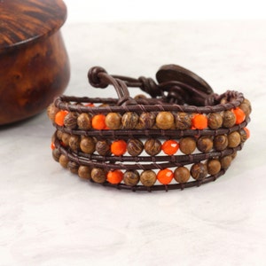 Chrysanthemum Stone Bracelet, Bright Orange Jewelry, Autumn Fashion image 5