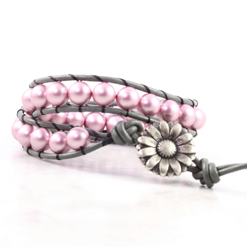 Pink Wrap Bracelet Gray Leather Wrap Bracelet Summer Fashion Etsy