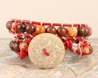 Mahogany Obsidian Bracelet with Painted Wood Beads