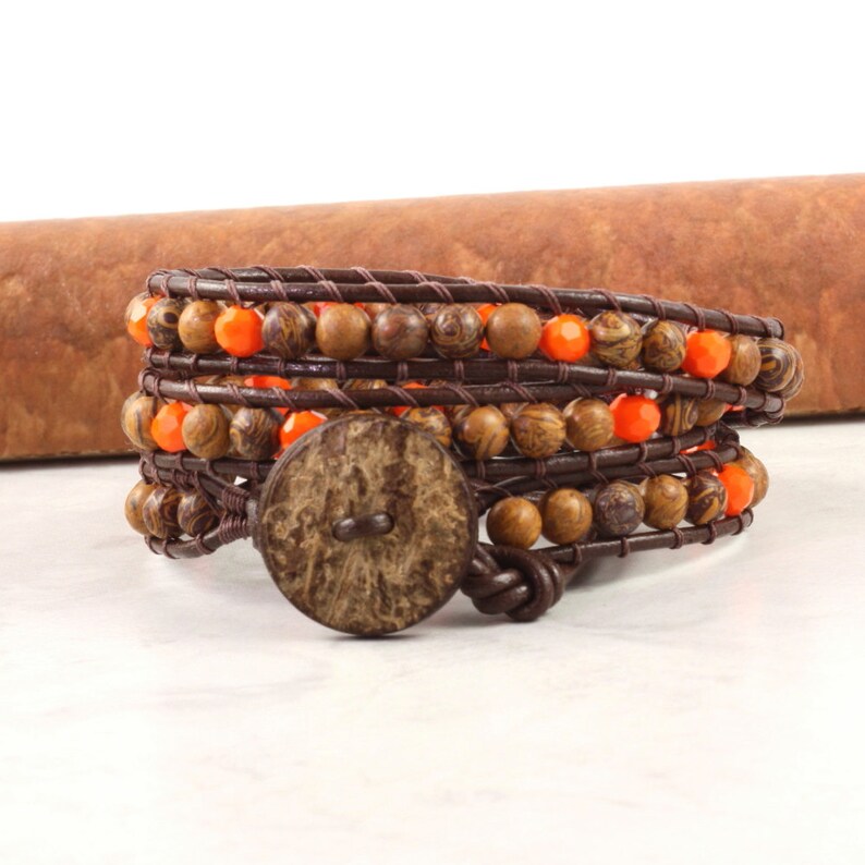 Chrysanthemum Stone Bracelet, Bright Orange Jewelry, Autumn Fashion image 2