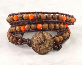 Chrysanthemum Stone Bracelet, Bright Orange Jewelry, Autumn Fashion