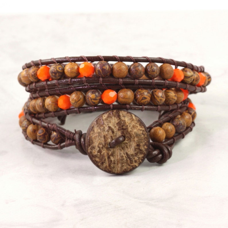 Chrysanthemum Stone Bracelet Bright Orange Jewelry Autumn Etsy