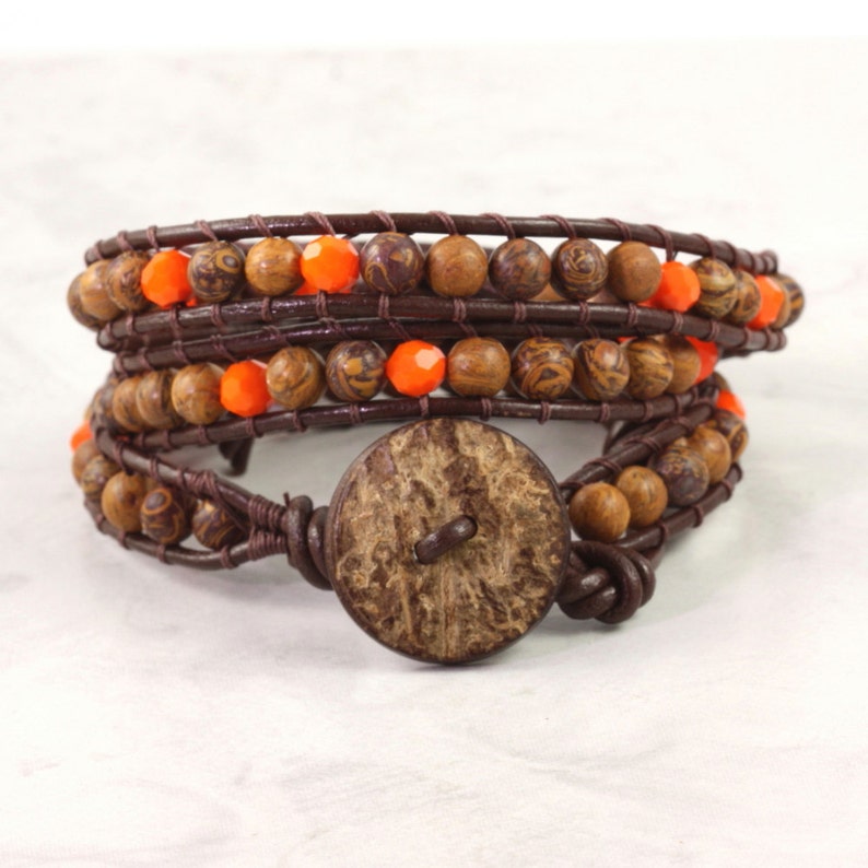 Chrysanthemum Stone Bracelet, Bright Orange Jewelry, Autumn Fashion image 1