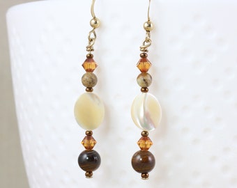 Mother of Pearl Earrings with Tiger Iron Gemstones