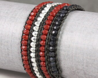 Scarlet and Charcoal Gray Bracelet, For Small Wrists