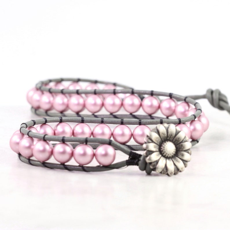 Pink Wrap Bracelet Gray Leather Wrap Bracelet Summer Fashion Etsy