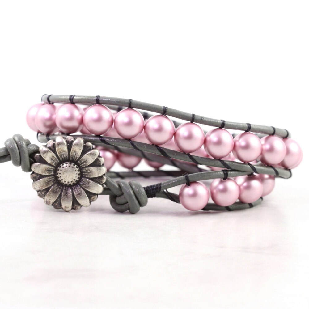 Pink Wrap Bracelet Gray Leather Wrap Bracelet Summer Fashion Etsy