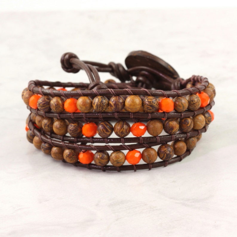 Chrysanthemum Stone Bracelet, Bright Orange Jewelry, Autumn Fashion image 3