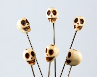 6 Howlite Skull Pins - medium - bone color voodoo