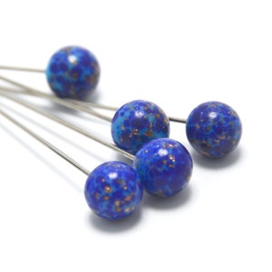6 'Lapis Lazuli' Pins - medium long - Vintage Glass