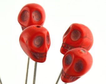 6 Howlite Skull Pins - red - voodoo - XL