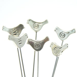 6 Bird Pins - Tibetan Silver Alloy - XL