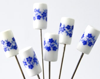 6 Porcelain Flower Straight Pins - XL