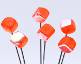 6 Glass Cubes Head Pins - XL - Orange