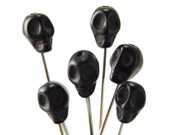 6 Howlite Skull Pins - medium - black -  voodoo