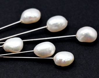 6 Freshwater Pearl Pins - medium