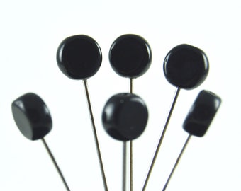 6 Black Glass Pins - medium long