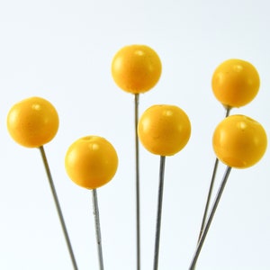 6 Opaque Yellow Glass Straight Pins - XL