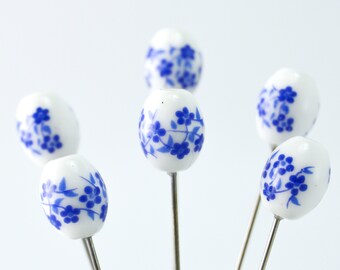 6 Porcelain Flower Straight Pins - XL