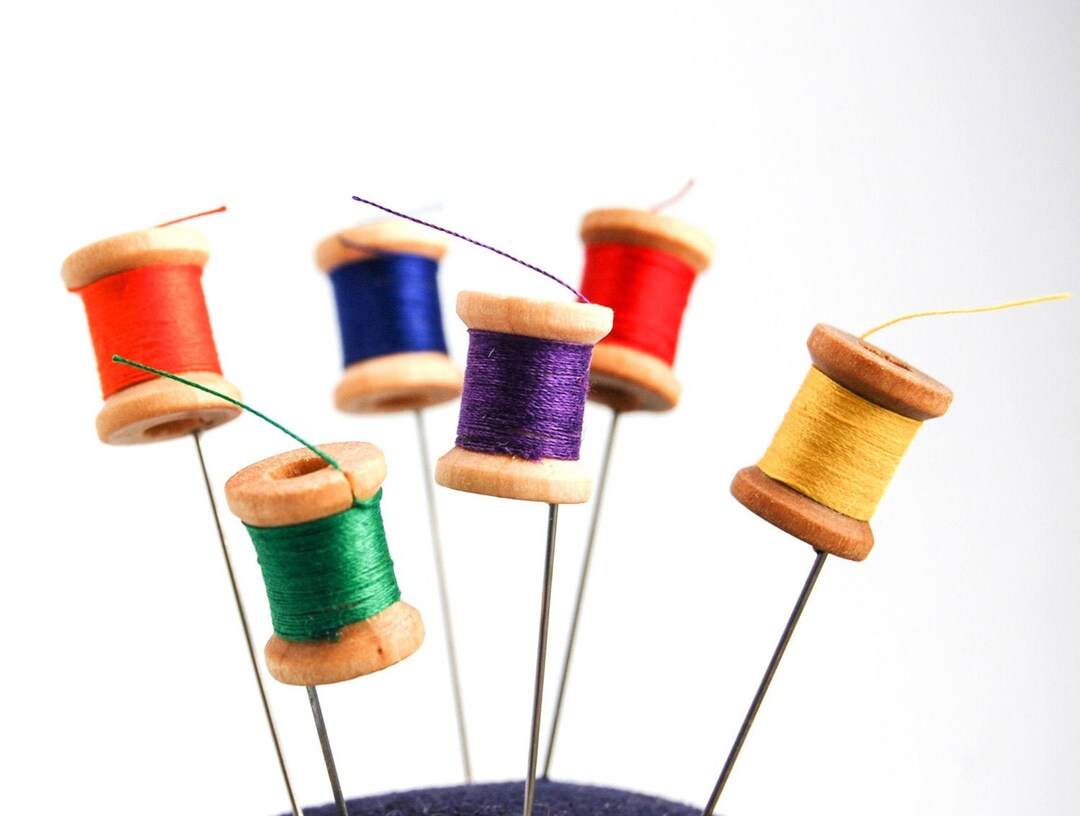 6 Mini Thread Spool Pins - Wound up by Hand - Vintage Look - Etsy