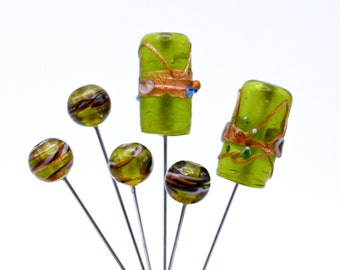 6 mismatch Glass Head Pins - ooak set