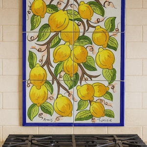 Hand Painted Tile Mural Kitchen Backsplash Lemon Tree Wall Decor Art