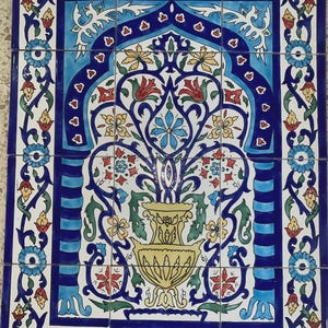 Hand Painted Blue Decorative Vase Flowers, Ceramic Tile Mural Backsplash, Home Decoration, Wall Backsplash